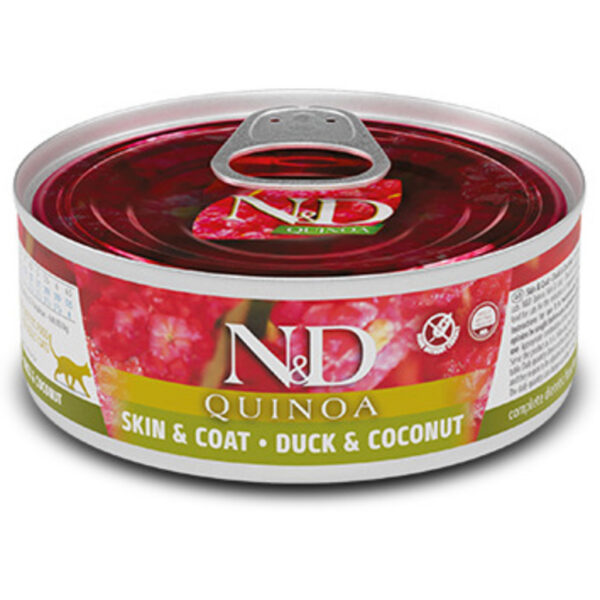 N&D Cat Quinoa Skin & Coat, Duck & Coconut - Bőr és szőrproblémákra, kacsás és kókuszos konzerv macskáknak N&D Cat Quinoa Skin & Coat, Duck & Coconut - Bőr és szőrproblémákra, kacsás és kókuszos konzerv macskáknak