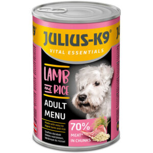 Julius-K9 Lamb & Rice szaftos húsdarabok ízletes mártásban konzerv kutyáknak